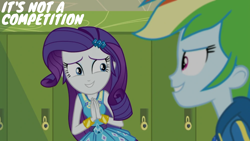 Size: 1920x1080 | Tagged: safe, edit, edited screencap, editor:quoterific, screencap, rainbow dash, rarity, a queen of clubs, equestria girls, g4, my little pony equestria girls: better together, lockers