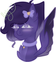 Size: 3082x3387 | Tagged: safe, artist:thecommandermiky, oc, oc only, oc:miky command, pegasus, pony, bell, bell collar, bow, bust, collar, eyes open, female, hair bow, happy, high res, mare, short hair, short mane, simple background, solo, spread wings, transparent background, wings