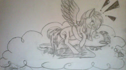 Size: 750x421 | Tagged: safe, artist:selenedalune, rainbow dash, soarin', pegasus, pony, g4, female, male, mare, ship:soarindash, shipping, sketch, stallion, straight, traditional art