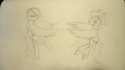 Size: 750x421 | Tagged: safe, artist:wraithii, rainbow dash, soarin', pegasus, pony, g4, female, male, mare, ship:soarindash, shipping, sketch, stallion, straight, traditional art