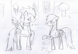 Size: 750x523 | Tagged: safe, artist:rita-and-skipper, rainbow dash, soarin', pegasus, pony, g4, female, male, mare, ship:soarindash, shipping, sketch, stallion, straight, traditional art