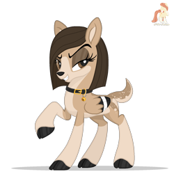 Size: 1500x1500 | Tagged: safe, artist:r4hucksake, oc, oc only, oc:banyan, deer, deer pony, original species, peryton, bell, bell collar, cervine, cloven hooves, collar, colored wings, concave belly, doe, eyeshadow, female, makeup, multicolored wings, raised hoof, simple background, slender, solo, thin, transparent background, wings