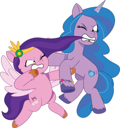 Size: 1601x1702 | Tagged: safe, artist:prixy05, izzy moonbow, pipp petals, pegasus, pony, unicorn, g5, my little pony: tell your tale, belly, chubby, duo, duo female, female, fight, mare, physique difference, round belly, simple background, tell your tale accurate, transparent background, vector