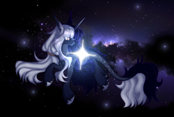 Size: 2394x1620 | Tagged: safe, artist:cursed soul, oc, oc:vesta starlight, unicorn, complex background, original character do not steal, solo, space, stars