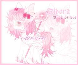 Size: 1254x1054 | Tagged: safe, oc, oc only, angel, pegasus, pony, g4, adoptable, adopted, adoption, cute, flower, pink background, rose, simple background, solo