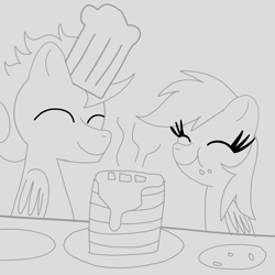 Size: 1400x1400 | Tagged: safe, artist:mrsdashskies, rainbow dash, soarin', pegasus, pony, g4, eating, female, food, male, mare, pancakes, ship:soarindash, shipping, sketch, stallion, straight