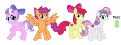 Size: 1600x600 | Tagged: safe, artist:princessstar022, apple bloom, diamond tiara, scootaloo, sweetie belle, pegasus, pony, unicorn, g4, base used, bow, cutie mark crusaders, female, group, mare, older, older apple bloom, older diamond tiara, older scootaloo, older sweetie belle, simple background, white background