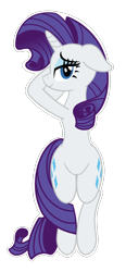 Size: 626x1346 | Tagged: safe, artist:of-felt-and-cardboard, rarity, pony, unicorn, g4, anatomically incorrect, backwards, bedroom eyes, body pillow, body pillow design, both cutie marks, featureless crotch, female, floppy ears, looking at you, looking back, looking back at you, mare, modular, seductive look, simple background, solo, sticker, transparent background, wat