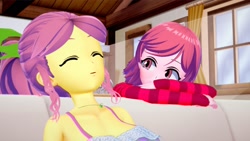 Size: 1920x1080 | Tagged: safe, artist:hornydogo, posey bloom, windy, equestria girls, g4, g5, 3d, koikatsu, sleeping