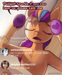 Size: 963x1165 | Tagged: safe, artist:marsminer, posey bloom, sunny starscout, earth pony, pony, semi-anthro, g5, colored hooves, context in comments, donald trump save me, eyes closed, female, hands up, hoof heart, hooves up, human shoulders, mane stripe sunny, mare, meme, open mouth, ponified meme, ponified photo, praying, raised hooves, shitposting, signature, underhoof, upside-down hoof heart, winston cave