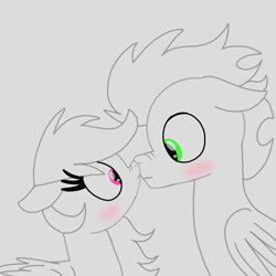 Size: 1400x1400 | Tagged: safe, artist:mrsdashskies, rainbow dash, soarin', pegasus, pony, g4, blushing, boop, duo, embarrassed, female, looking at each other, looking at someone, male, mare, noseboop, partial color, ship:soarindash, shipping, sketch, stallion, straight