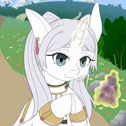 Size: 1000x1000 | Tagged: safe, artist:fajnyziomal, pony, unicorn, anime, female, frieren, frieren: beyond journey's end, magic, mare, ponified, potion, solo, vial