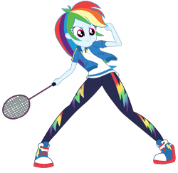 Size: 2700x2625 | Tagged: safe, alternate version, artist:gmaplay, rainbow dash, equestria girls, g4, converse, female, shoes, simple background, solo, sports, tennis, tennis racket, transparent background