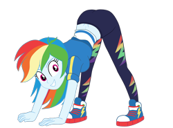 Size: 2570x1900 | Tagged: safe, artist:gmaplay, rainbow dash, equestria girls, g4, ass, butt, buttcrack, converse, dimples of venus, exercise, face down ass up, female, iwtcird, meme, rainbutt dash, shoes, simple background, solo, stretching, transparent background