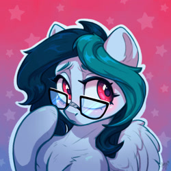 Size: 3000x3000 | Tagged: safe, artist:amishy, oc, oc only, oc:delta vee, pegasus, pony, blushing, bust, female, glasses, gradient background, mare, solo