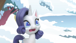 Size: 1920x1080 | Tagged: safe, screencap, rarity, pony, unicorn, g4, g4.5, my little pony: stop motion short, snow pony contest (short), snowball fight (short), cringing, cute, ice, lake, snow, solo, stop motion, water