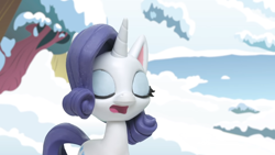 Size: 1920x1080 | Tagged: safe, screencap, rarity, pony, unicorn, g4, g4.5, my little pony: stop motion short, snow pony contest (short), snowball fight (short), cute, eyes closed, head shake, ice, lake, snow, solo, stop motion, water