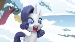Size: 1920x1080 | Tagged: safe, screencap, rarity, pony, unicorn, g4, g4.5, my little pony: stop motion short, snow pony contest (short), snowball fight (short), cute, ice, lake, smiling, snow, solo, stop motion, water