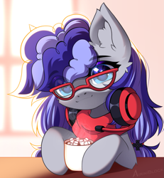 Size: 1165x1262 | Tagged: safe, alternate character, alternate version, artist:airiniblock, oc, oc only, oc:cinnabyte, earth pony, pony, chocolate, clothes, commission, cute, ear fluff, food, headphones, heart, heart eyes, hot chocolate, icon, marshmallow, morning, solo, wingding eyes, ych result