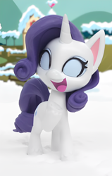 Size: 1098x1722 | Tagged: safe, edit, edited screencap, screencap, rarity, pony, unicorn, g4, g4.5, my little pony: stop motion short, snowball fight (short), cute, laughing, snow, solo