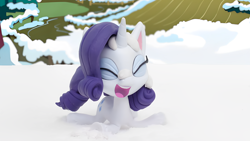 Size: 1920x1080 | Tagged: safe, edit, edited screencap, screencap, rarity, pony, unicorn, g4, g4.5, my little pony: stop motion short, snowball fight (short), cute, laughing, snow, solo