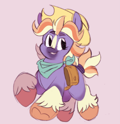 Size: 1777x1834 | Tagged: safe, artist:tamabel, tracy tailspin, earth pony, pony, g5, bag, chibi, commissioner:briarlight, cowboy hat, cute, hat, neckerchief, solo, unshorn fetlocks, walking