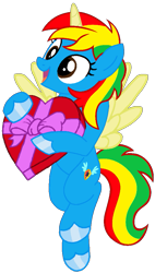 Size: 581x952 | Tagged: safe, artist:shieldwingarmorofgod, oc, oc only, oc:royal strength, alicorn, pony, g4, box of chocolates, female, simple background, solo, transparent background