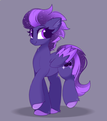 Size: 2324x2632 | Tagged: safe, artist:janelearts, oc, oc only, oc:shadow galaxy, pegasus, pony, commission, ear fluff, ethereal mane, female, gray background, high res, hooves, looking at you, mare, simple background, smiling, solo, starry mane, starry tail, tail, ych result