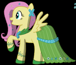 Size: 749x642 | Tagged: safe, artist:etivstitiaomnibvs, fluttershy, pegasus, pony, g4, black background, clothes, dress, gala dress, simple background, solo