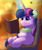 Size: 1945x2289 | Tagged: safe, artist:gosha305, twilight sparkle, pony, g4, autumn, bench, book, cheek fluff, chest fluff, clothes, cute, ear fluff, earmuffs, female, fluffy, full body, high res, horn, leaves, lying down, mare, park, prone, reading, scarf, smiling, solo, twiabetes