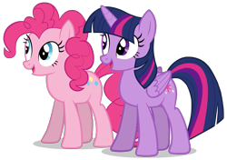 Size: 1549x1088 | Tagged: safe, artist:zslnews, pinkie pie, twilight sparkle, alicorn, earth pony, pony, g4, duo, duo female, female, mare, simple background, transparent background, vector