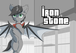 Size: 1700x1200 | Tagged: safe, artist:hovawant, oc, oc only, oc:hovawant, bat pony, pony, chest fluff, ear fluff, flying, food, herbivore, ironstone garrys mod server, solo, text, watermelon