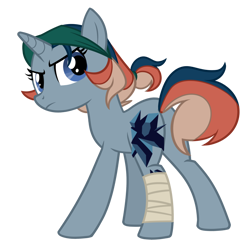 Size: 4000x4000 | Tagged: safe, artist:ethereanunicorn, oc, oc only, oc:spira, pony, unicorn, bandage, blue eyes, butt, crystal, gray coat, grey fur, headband, looking back, multicolored hair, multicolored mane, multicolored tail, navy eyes, pirate, plot, simple background, solo, tail, transparent background, vector