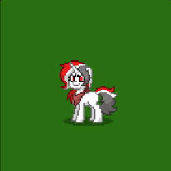 Size: 400x400 | Tagged: safe, oc, oc only, oc:red rocket, pony, unicorn, pony town, clothes, female, green background, mare, pixel art, red eyes, scarf, simple background, solo