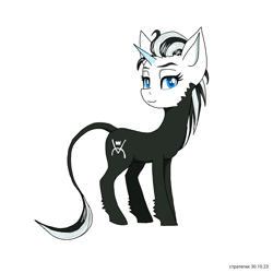 Size: 1280x1280 | Tagged: safe, artist:strategeak, oc, oc only, oc:strawberry jam, pony, unicorn, bald face, blaze (coat marking), blue eyes, coat markings, facial markings, horn, leonine tail, simple background, solo, swirly horn, tail, turned head, unicorn oc, white background