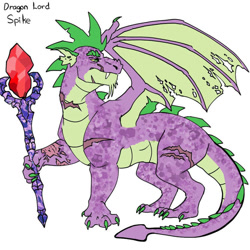 Size: 828x828 | Tagged: safe, artist:dragonlight1809, spike, dragon, g5, broken wing, dragon lord spike, name, older, older spike, redesign, scratches, simple background, solo, spread wings, white background, wings