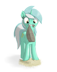 Size: 771x966 | Tagged: safe, artist:eels, lyra heartstrings, pony, unicorn, g4, female, food, mare, oats, simple background, solo, spill, that pony sure does love oats, white background