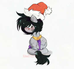 Size: 1393x1303 | Tagged: safe, artist:krissstudios, oc, oc only, pegasus, pony, chibi, christmas, hat, holiday, santa hat, simple background, solo, white background