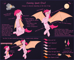 Size: 3100x2500 | Tagged: safe, artist:aterhut, oc, oc only, oc:evening spark, bat pony, pony, bat pony oc, cutie mark, female, high res, mare, reference, reference sheet, solo