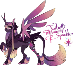 Size: 1920x1750 | Tagged: safe, artist:mrufka69, twilight sparkle, alicorn, pony, g4, alternate design, alternate name, chest feathers, cloven hooves, colored hooves, colored wings, concave belly, glasses, gradient legs, gradient mane, gradient tail, gradient wings, horn, large wings, leonine tail, raised hoof, shoulder feathers, simple background, slender, solo, sparkly mane, sparkly tail, sparkly wings, spiked horn, spread wings, standing, striped horn, tail, tail feathers, thin, transparent background, twilight sparkle (alicorn), wings
