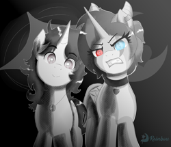 Size: 3580x3080 | Tagged: safe, artist:reinbou, oc, oc only, oc:apollyon, oc:charly fox, pony, unicorn, commission, high res, manga style, simple background