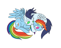 Size: 900x720 | Tagged: safe, artist:dasher666, artist:ponyofdarkness, edit, rainbow dash, soarin', pegasus, pony, g4, blushing, clothes, female, male, ship:soarindash, shipping, simple background, straight, uniform, white background, wonderbolts uniform