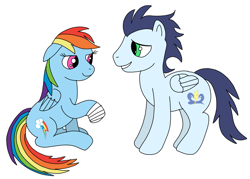 Size: 1008x720 | Tagged: safe, artist:dasher666, artist:luffsas, edit, rainbow dash, soarin', pegasus, pony, g4, duo, female, male, mare, ship:soarindash, shipping, simple background, stallion, straight, white background