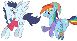 Size: 1355x720 | Tagged: safe, artist:akatsuki-yume, artist:dasher666, edit, rainbow dash, soarin', pegasus, pony, g4, clothes, female, male, ship:soarindash, shipping, simple background, straight, white background