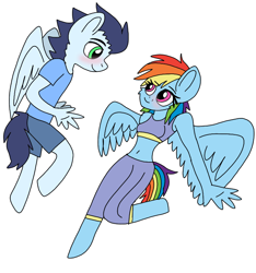 Size: 720x768 | Tagged: safe, artist:dasher666, artist:fluffyrainbowkitty, edit, rainbow dash, soarin', anthro, g4, female, male, ship:soarindash, shipping, simple background, straight, white background