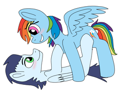 Size: 937x720 | Tagged: safe, artist:dasher666, artist:fluffyrainbowkitty, edit, rainbow dash, soarin', pegasus, pony, g4, female, male, ship:soarindash, shipping, simple background, straight, white background