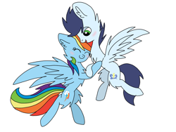 Size: 960x720 | Tagged: safe, artist:dasher666, artist:goodmuffin, edit, rainbow dash, soarin', pegasus, pony, g4, duo, female, fluffy, male, ship:soarindash, shipping, simple background, straight, white background