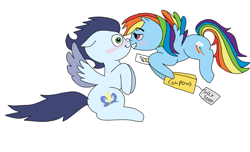 Size: 1183x720 | Tagged: safe, artist:dasher666, artist:miyathegoldenflower, edit, rainbow dash, soarin', pegasus, pony, g4, blushing, duo, duo male and female, female, male, mare, nose to nose, ship:soarindash, shipping, simple background, stallion, straight, white background