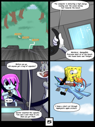 Size: 6000x8000 | Tagged: safe, artist:chedx, rainbow dash, pegasus, comic:learning with pibby glitch battles, g4, bugs bunny, comic, commission, community related, crossover, fanfic, multiverse, pibby, spongebob squarepants