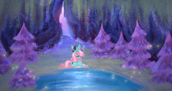 Size: 1866x984 | Tagged: safe, artist:cupute, minty, oc, oc only, pony, unicorn, g3, princess minty lazurite, scenery, scenery porn, solo, water